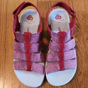 Clarks Sandles Red Shoes Cloudsteppers Sz 7 Walking Comfort